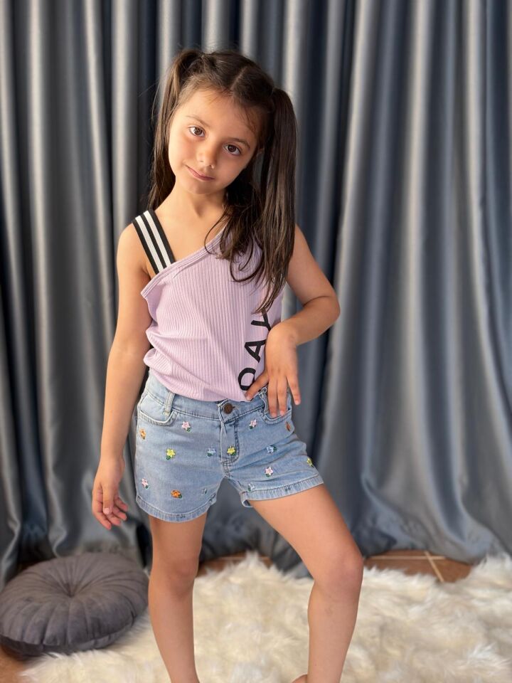 Çiçekli Denim Şort