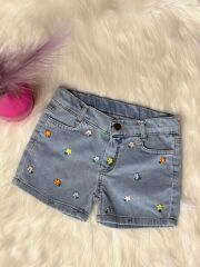 Çiçekli Denim Şort