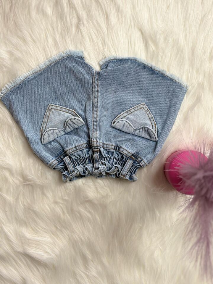 Orj. Zr. Marka kalp detaylı cepli denim şort