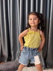 Orj. Zr. Marka kalp detaylı cepli denim şort