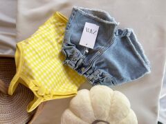 Orj. Zr. Marka kalp detaylı cepli denim şort